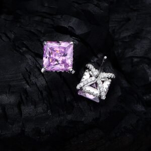 925 Sterling Silver Princess Cut Purple Zirconia Stud Earrings