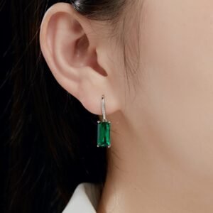 925 Sterling Silver Red Green Blue Zirconia Hook Earrings