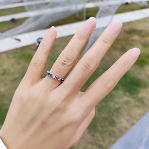 Adjustable S925 Rainbow Cubic Zirconia Chain Ring