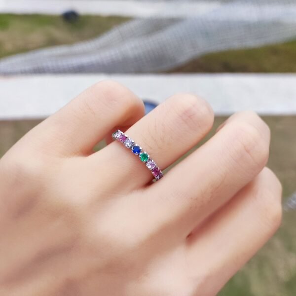 Adjustable S925 Rainbow Cubic Zirconia Chain Ring