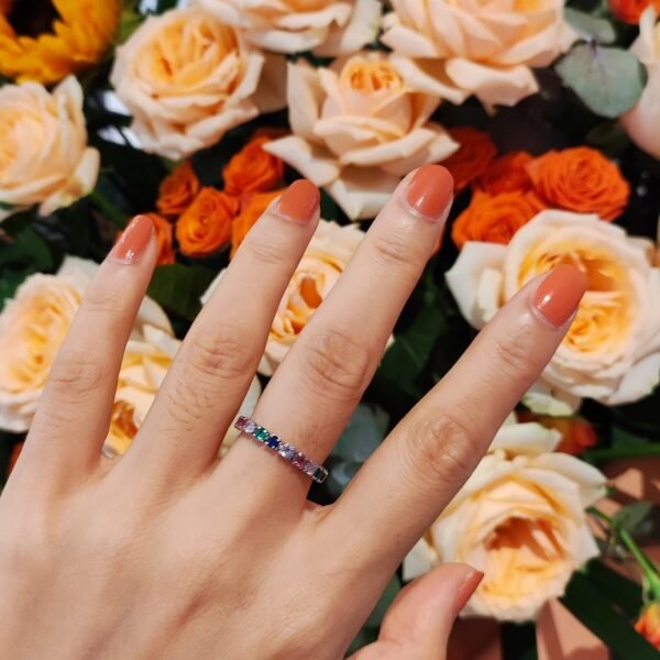 Adjustable S925 Rainbow Cubic Zirconia Chain Ring