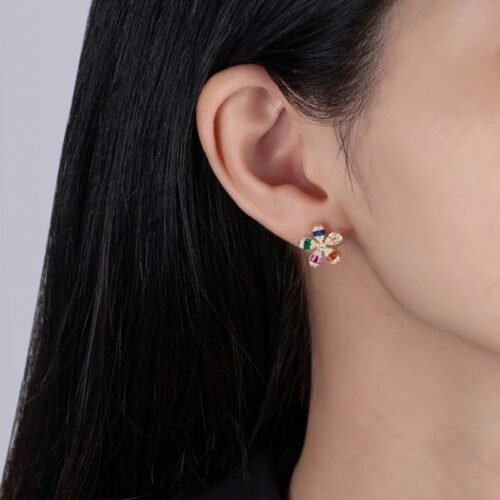 Baguette Flower Rainbow Cubic Zirconia Stud Earrings