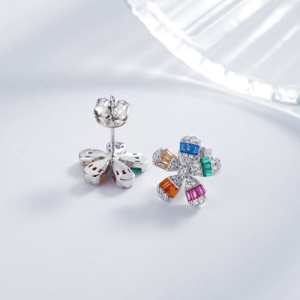Baguette Flower Rainbow Cubic Zirconia Stud Earrings