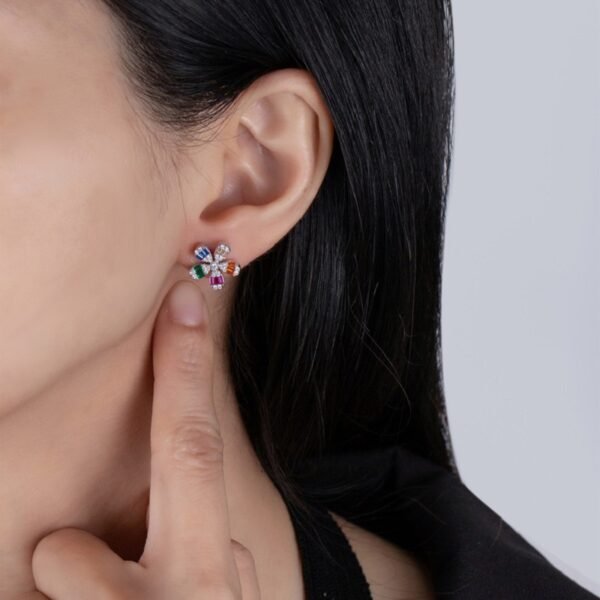 Baguette Flower Rainbow Cubic Zirconia Stud Earrings