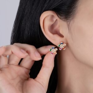 Baguette Flower Rainbow Cubic Zirconia Stud Earrings