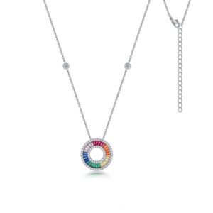 Baguette Rainbow CZ Circle Pendant S925 Necklace