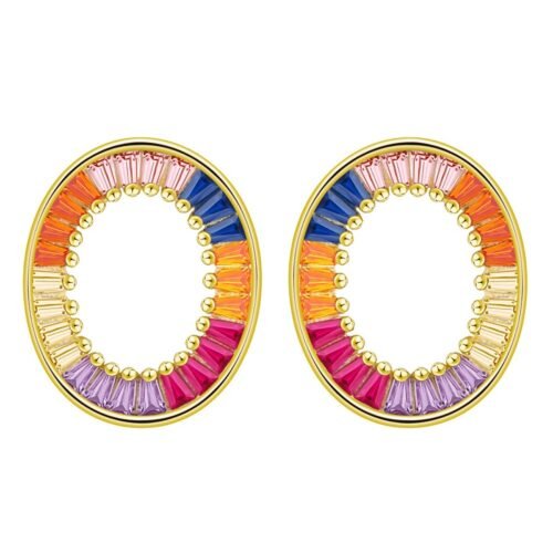 Baguette Rainbow Cubic Zirconia Circle Drop Earrings