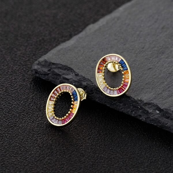Baguette Rainbow Cubic Zirconia Circle Drop Earrings