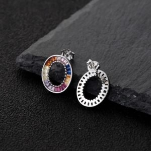 Baguette Rainbow Cubic Zirconia Circle Drop Earrings