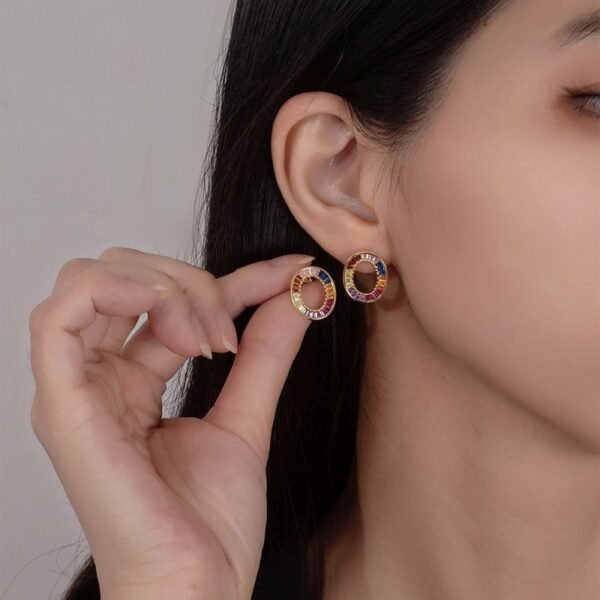 Baguette Rainbow Cubic Zirconia Circle Drop Earrings