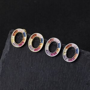 Baguette Rainbow Cubic Zirconia Circle Drop Earrings