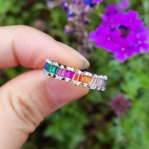 Baguette Rainbow Cubic Zirconia Lace Ring