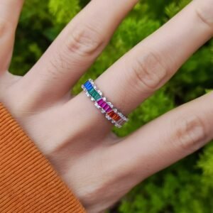 Baguette Rainbow Cubic Zirconia Lace Ring