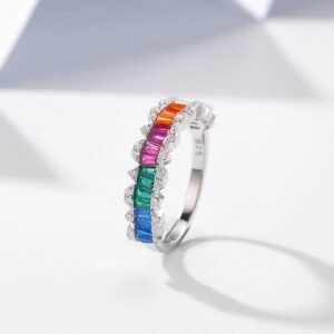 Baguette Rainbow Cubic Zirconia Lace Ring