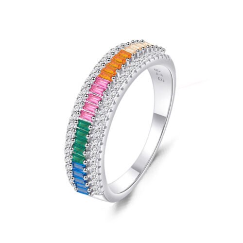 Baguette Rainbow Cubic Zirconia Ring