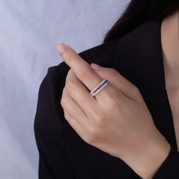 Baguette Rainbow Cubic Zirconia Ring