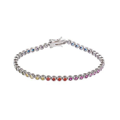 Bezel Set Round Rainbow Cubic Zirconia Tennis Bracelet