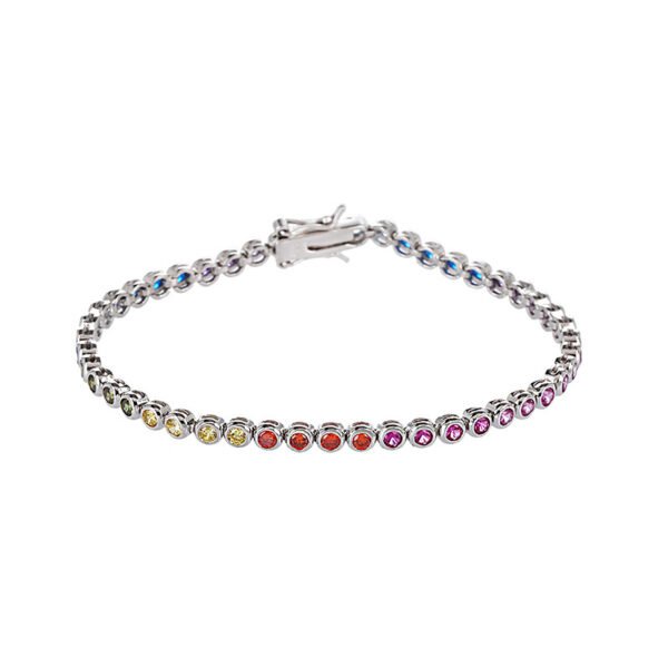 Bezel Set Round Rainbow Cubic Zirconia Tennis Bracelet