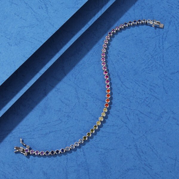 Bezel Set Round Rainbow Cubic Zirconia Tennis Bracelet