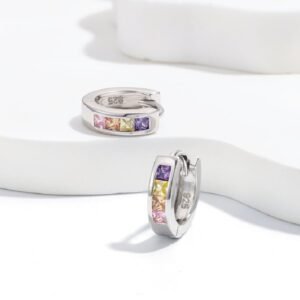 Channel Princess Cut Rainbow Cubic Zirconia Hoop Earrings