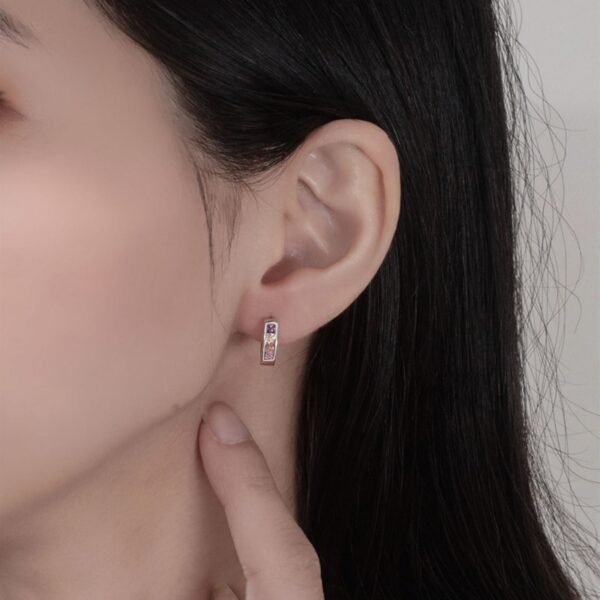 Channel Princess Cut Rainbow Cubic Zirconia Hoop Earrings