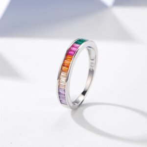 Channel Set Emerald Cut Rainbow Cubic Zirconia Ring