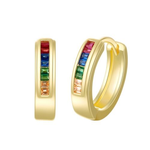 Channel Set Rainbow Cubic Zirconia Hoop Earrings