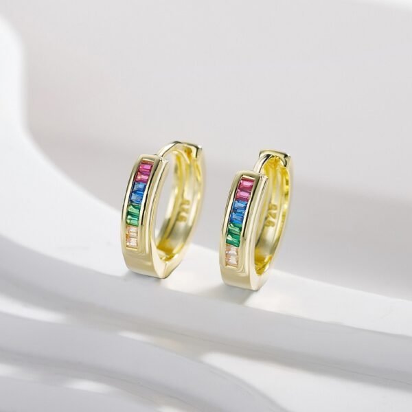 Channel Set Rainbow Cubic Zirconia Hoop Earrings