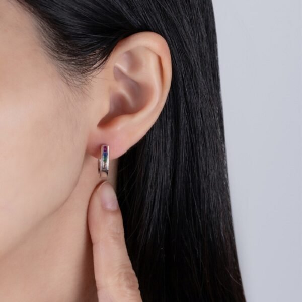 Channel Set Rainbow Cubic Zirconia Hoop Earrings