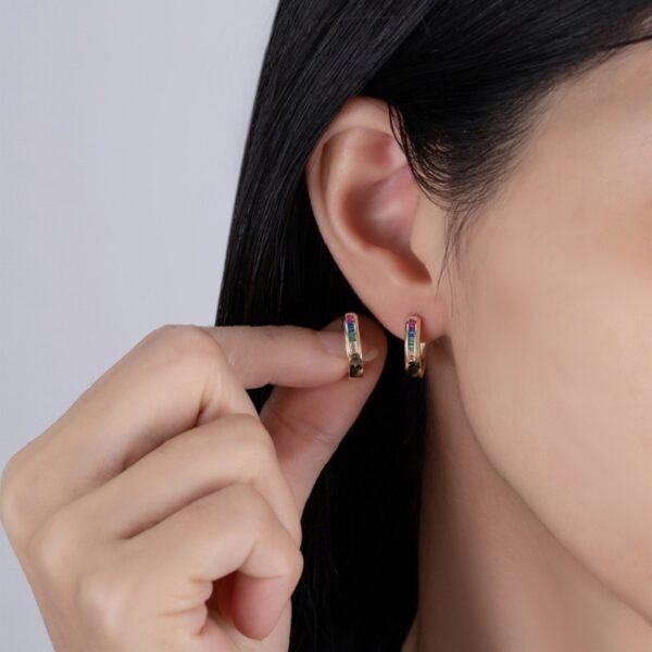 Channel Set Rainbow Cubic Zirconia Hoop Earrings