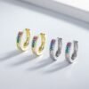 Channel Set Rainbow Cubic Zirconia Hoop Earrings