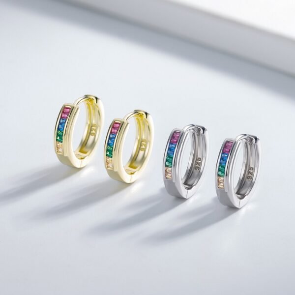 Channel Set Rainbow Cubic Zirconia Hoop Earrings