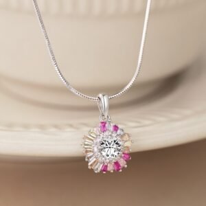 Classic Rainbow Cubic Zirconia Halo Necklace