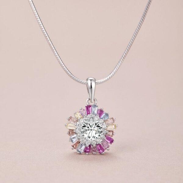 Classic Rainbow Cubic Zirconia Halo Necklace