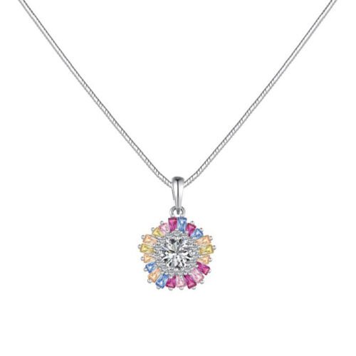 Classic Rainbow Cubic Zirconia Halo Necklace