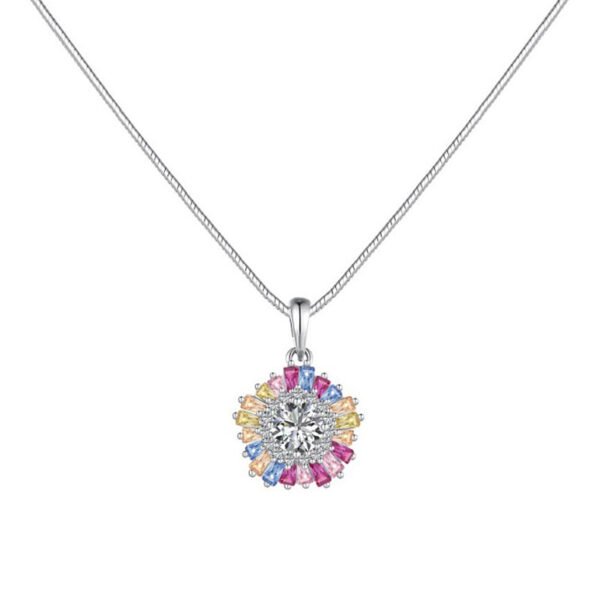 Classic Rainbow Cubic Zirconia Halo Necklace