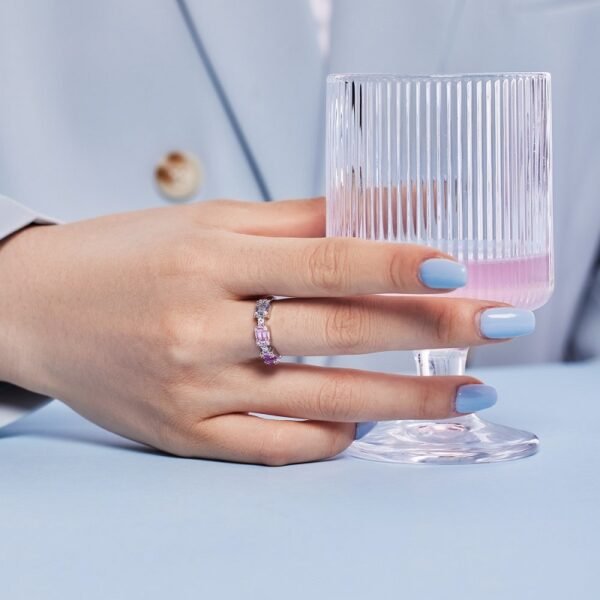 Cluster Emerald Cut Rainbow Cubic Zirconia Ring