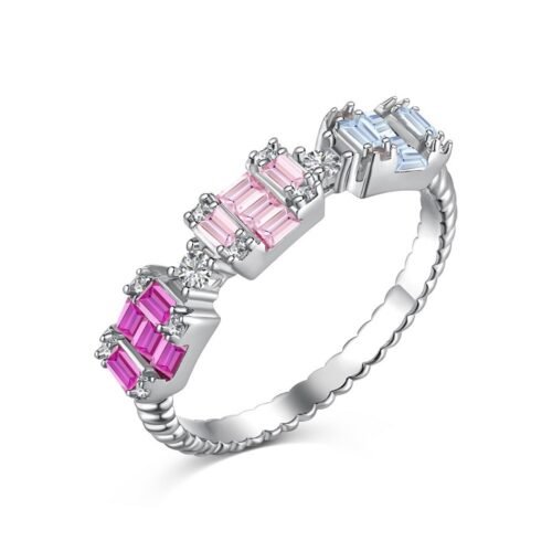 Cluster Emerald Cut Rainbow Cubic Zirconia Ring