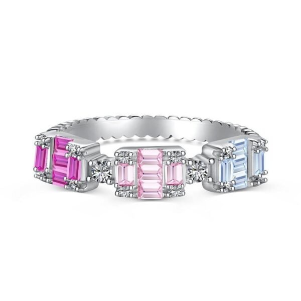 Cluster Emerald Cut Rainbow Cubic Zirconia Ring