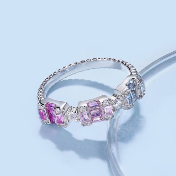 Cluster Emerald Cut Rainbow Cubic Zirconia Ring