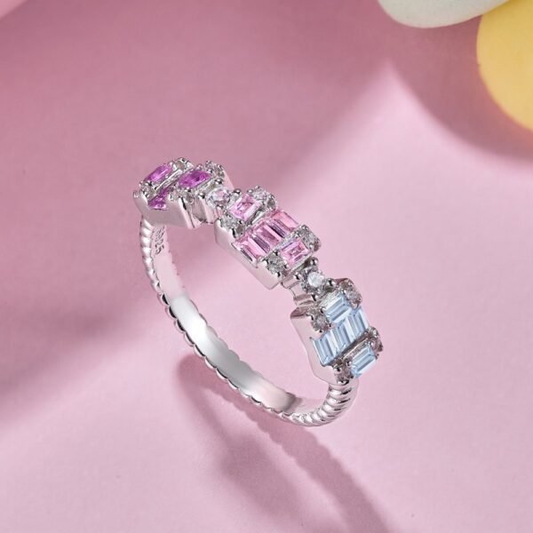 Cluster Emerald Cut Rainbow Cubic Zirconia Ring