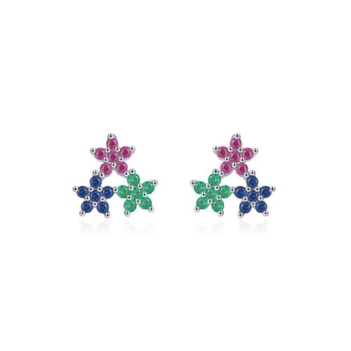 Cluster Flower Rainbow Cubic Zirconia Earrings