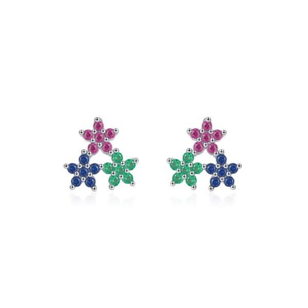 Cluster Flower Rainbow Cubic Zirconia Earrings