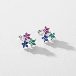 Cluster Flower Rainbow Cubic Zirconia Earrings