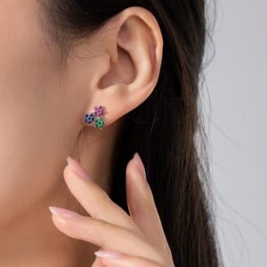 Cluster Flower Rainbow Cubic Zirconia Earrings