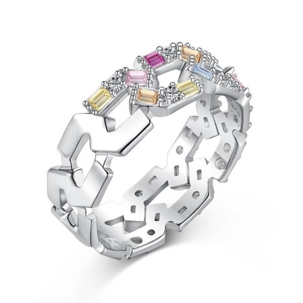 Cluster Rainbow Cubic Zirconia Hollow Out Ring
