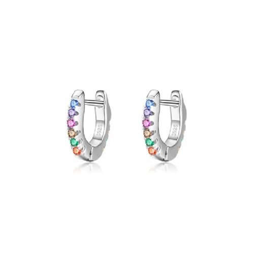 Compact Round Rainbow Cubic Zirconia Hoop Earrings