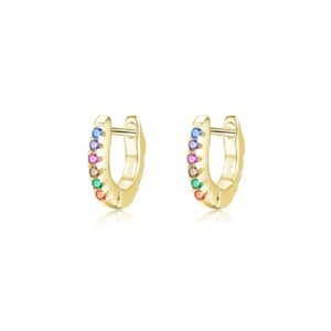 Compact Round Rainbow Cubic Zirconia Hoop Earrings