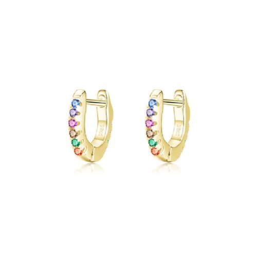 Compact Round Rainbow Cubic Zirconia Hoop Earrings
