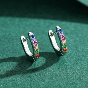 Compact Round Rainbow Cubic Zirconia Hoop Earrings